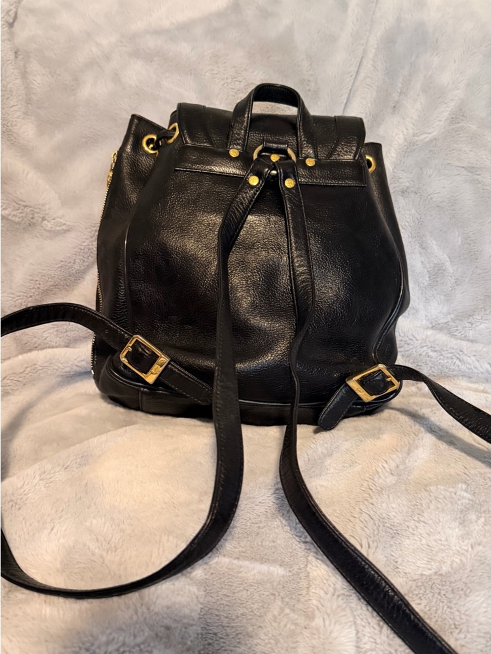 MCM Black Leather Backpack with Gold Logo Accents - Picture 2 of 11